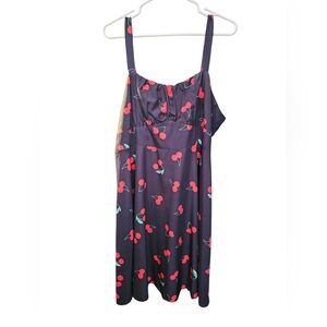 Women’s Black Cherry Print A-Line Dress, 3XL